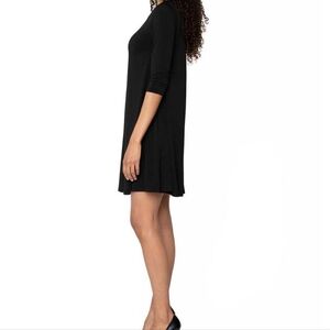 Leota Black 3/4 Sleeve Swing Mini Dress V Back